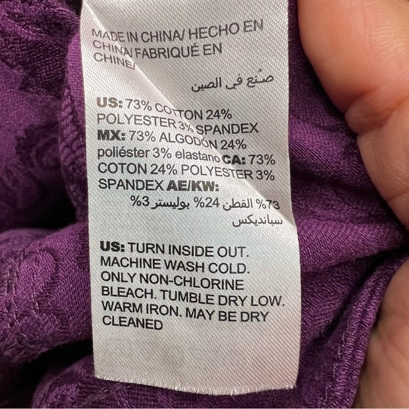 Chico’s Elongated Jacquard Denim Jacket Purple Sz S / Sz 4 / Sz 6 Long Fit - Picture 9 of 13